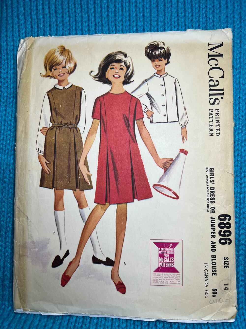McCalls 6896 Sewing pattern A line dress jumper blouse 1960s size 14